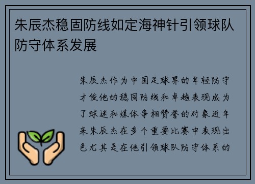 朱辰杰稳固防线如定海神针引领球队防守体系发展